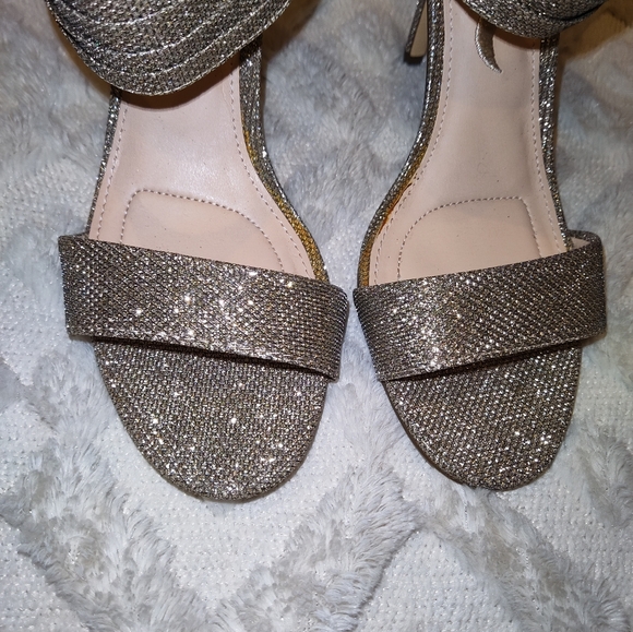 Size 8 Latte Glam Bling Sparkly Metallic Open Toe High Heels Nina Prom Wedding - Picture 8 of 8